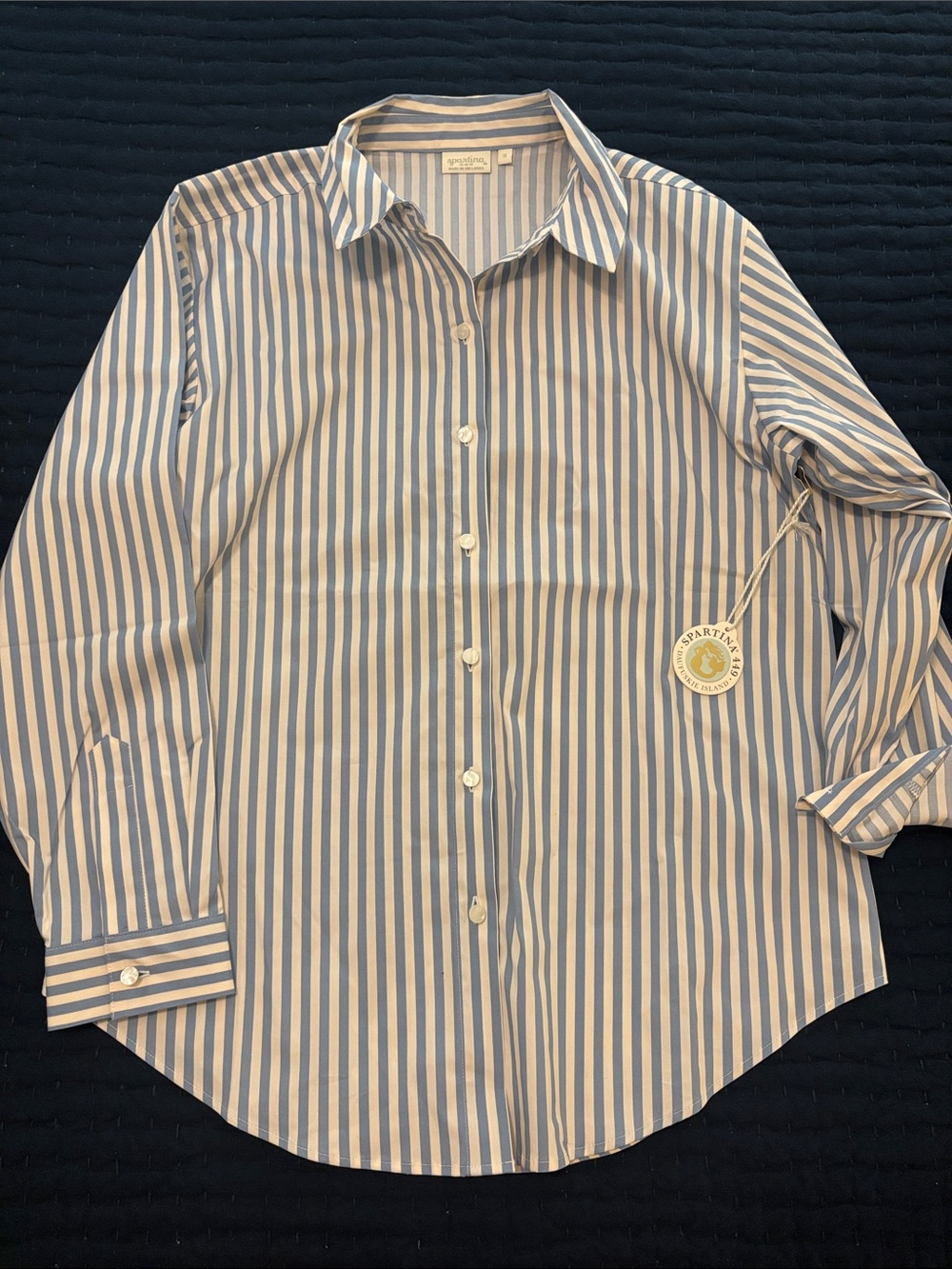 Spartina 449 Blue and White Vertical Stripe Button Down Shirt